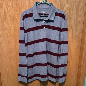 St John’s Bay Men's Polo Shirt in Gray and Maroon Stripes